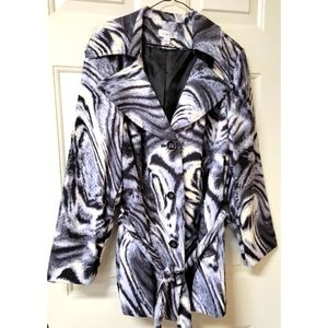 Susan Graver Jacket Animal Zebra Black Gray Print W/ Belt Women's Plus Size 1X